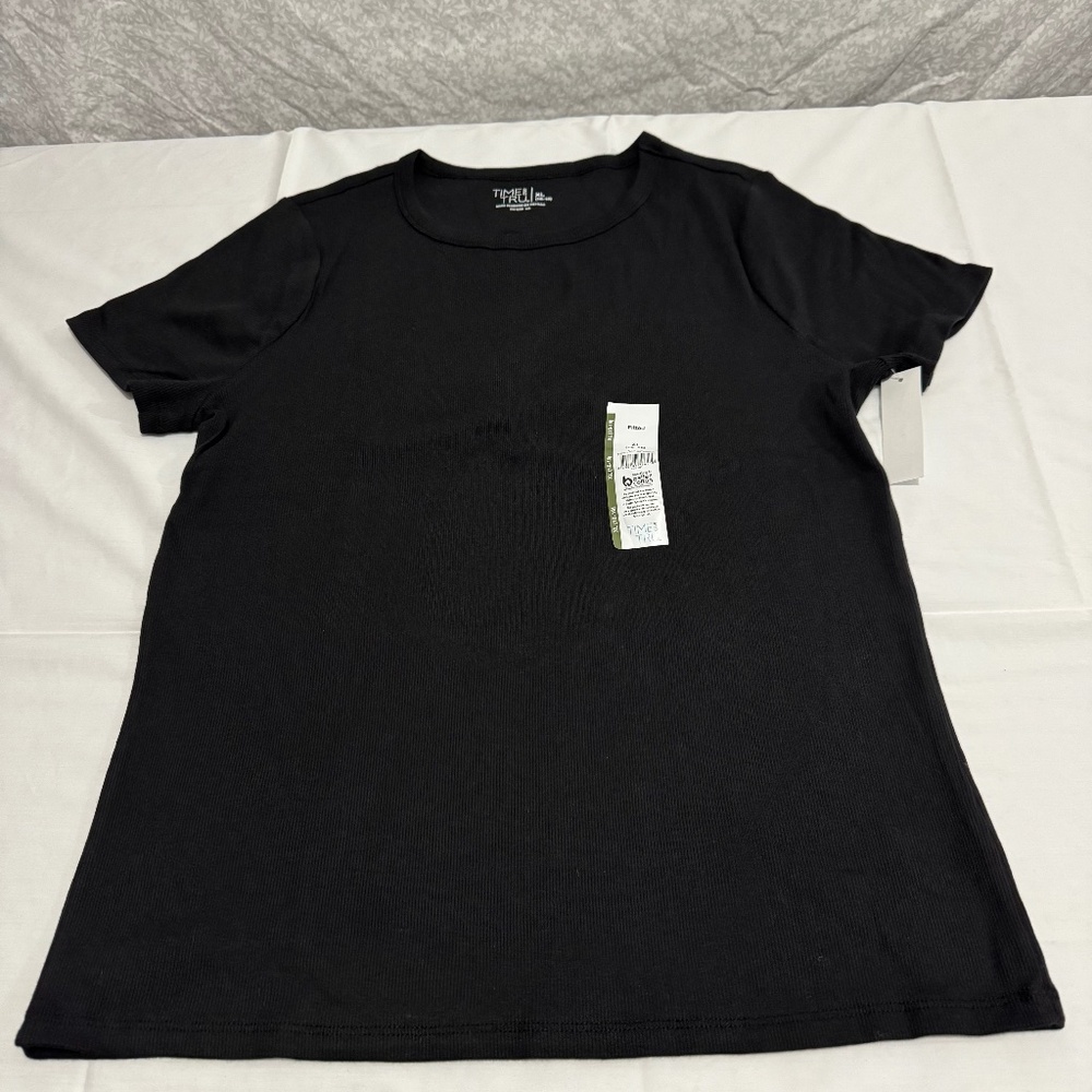 Women's Regular XL Solid Black Basic Tee-Time and Tru Brand